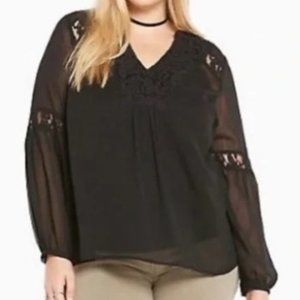 Torrid Crinkle Chiffon Lace Peasant Blouse Size 00 NWOT *SHEER*